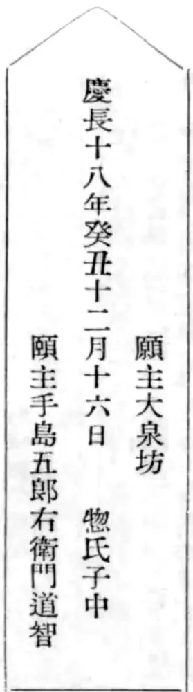 願主大泉坊 慶長十八年癸丑十二月十六日 惣氏子中 願主手島五郎右衛門道智